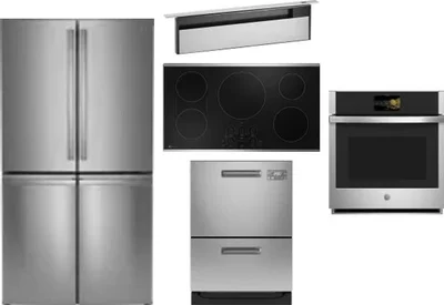 5 Piece Package Includes Refrigerator, Cooktop, Wall Oven, Hood And Dishwasher